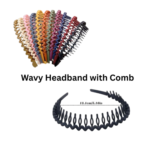 Headband with Comb - Black Wavy Style